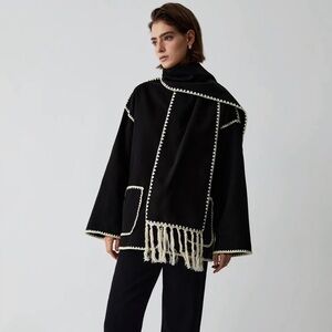 Contrast Trim Jacket With Matching Scarf